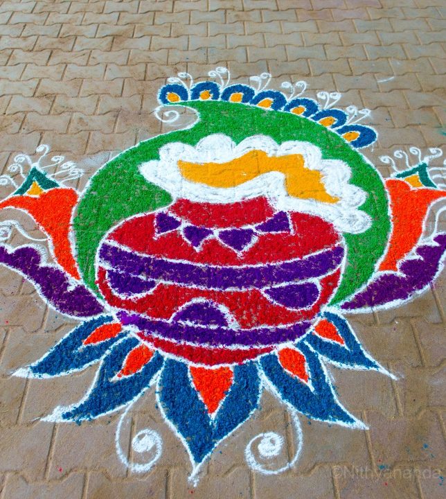 Sacred kolam floor art at the Gurukul