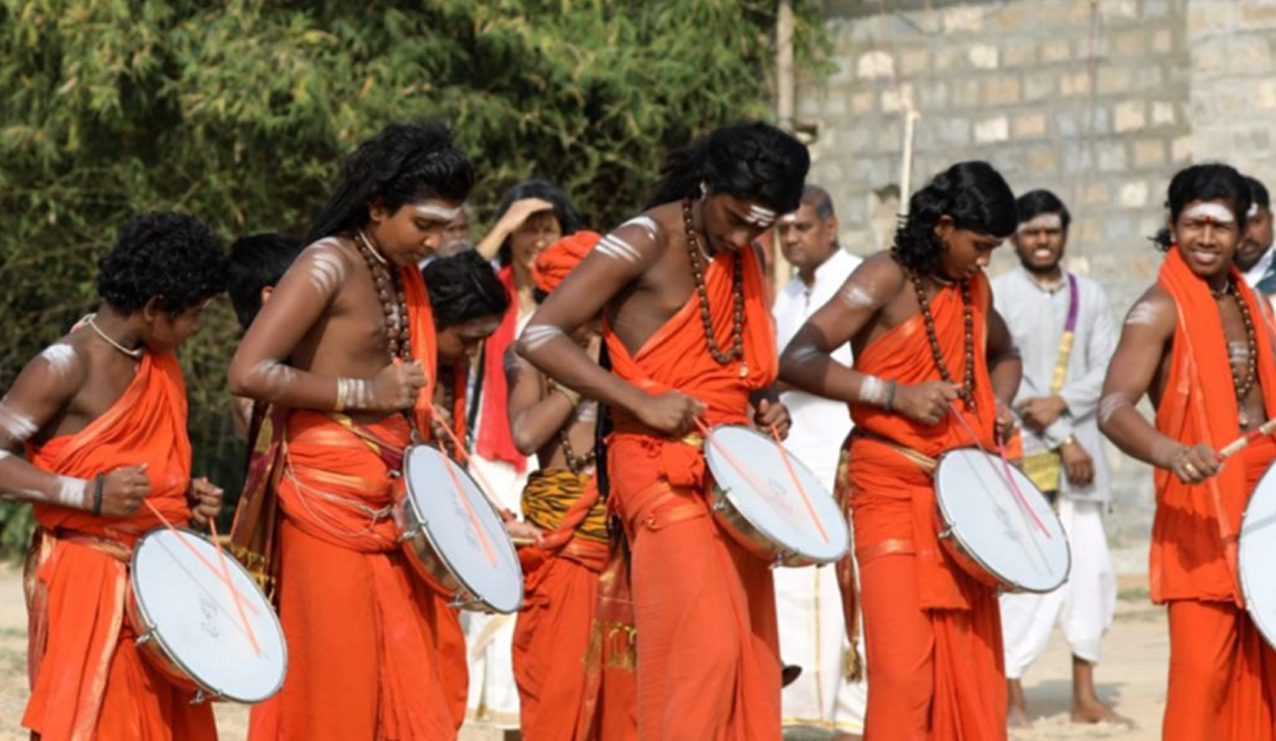 Bālasanyāsis playing Vedic percussion